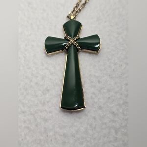 Avon Jade Colored Cross Pendant on a gold tone chain